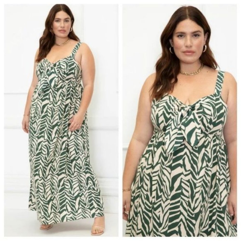 Eloquii Elements Tie Front Linen Blend Animal Print Maxi Dress Size 20